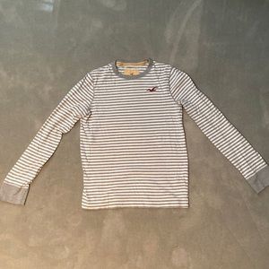 Hollister Long Sleeve Striped T-Shirt | Color: Gray & White | Size: Medium